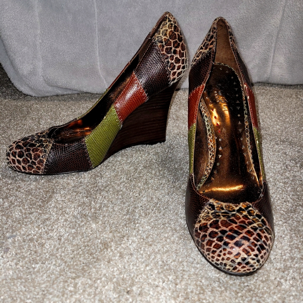 BCBG Patch work wedges